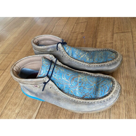 Twisted X Womens Leather Teal Chukka Driving Moc Bomber Shoes Size 6.5 Lace Up - Picture 1 of 8